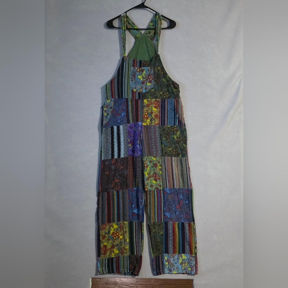 Kathmandu Imports Womens Mushroom Patchwork Hippie Boho Overalls Size Medium
